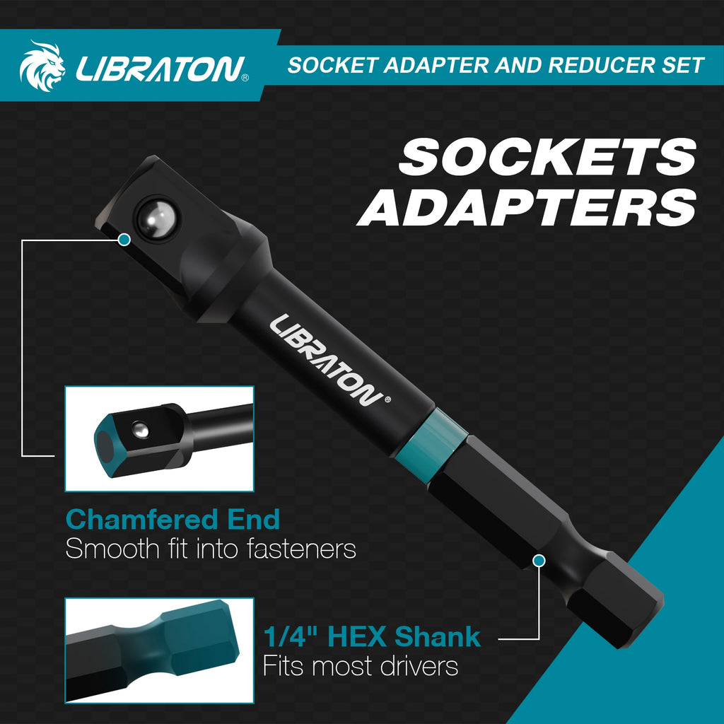 LIBRATON 20Pcs Impact Socket Adapter with Socket Reducer, Universal Seals, Socket Holder Adapter, XPE Box, for Auto Repair