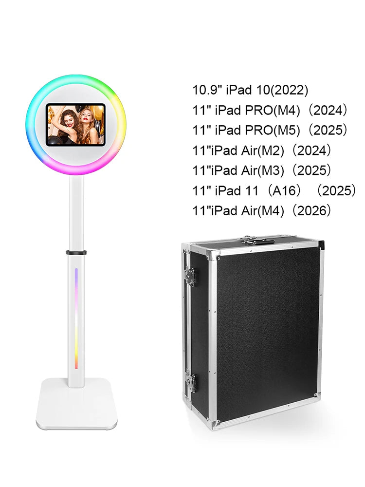 Adjustable Height Photo Booth with RGB Light for 10.5/11/12.9 Inch IPad Aluminum Alloy Professional Ipad Photobooth Kit for Wedding Birthday Party Photography Props