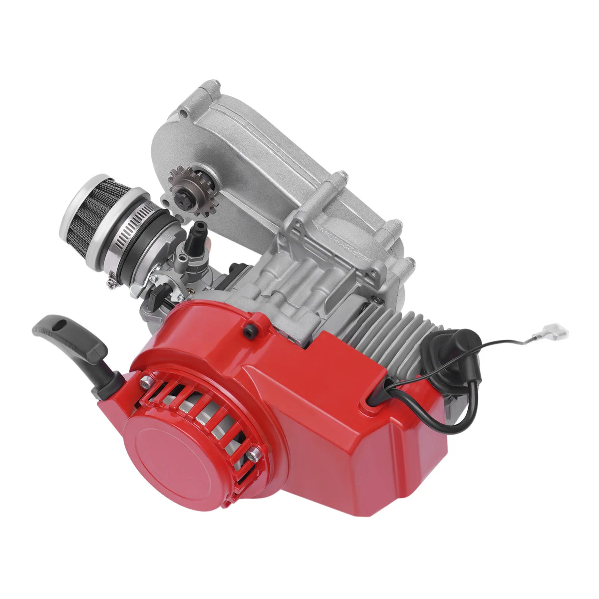 49cc Two-stroke Engine, Single Cylinder Pull Rope Start Motor, 2 Stroke Engine Motor, Air-cooled Aluminum Iron, 1PE44F-6 Model, 1.9KW 7000rpm, Direct Replacement, Red Grey, For Go Kart Scooter Bicycle DIY