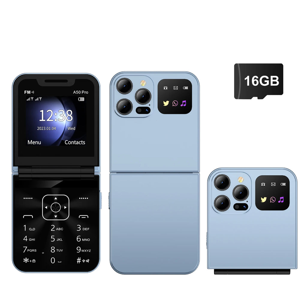 SERVO A50 PRO Flip Mobile Phone 2G GSM Call Recording Blacklist Speed Dial Flashlight Foldable Feature Cellphones Dual SIM Card
