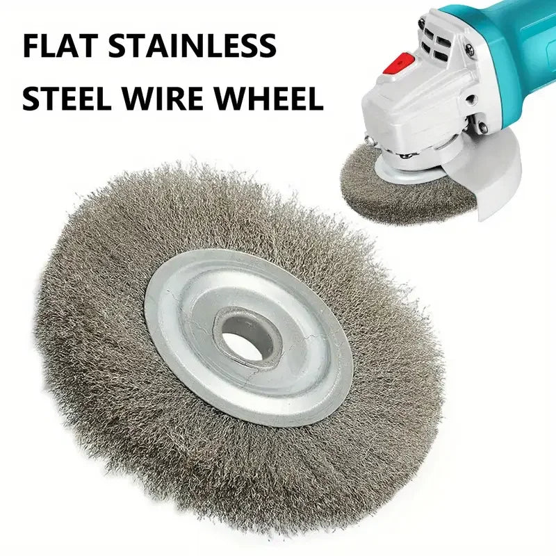 125mm Flat Stainless Steel Wire Wheel Brush - Heavy-Duty Rotary Tool Attachment for Drilling, Grinding & Polishing, Durable Meta