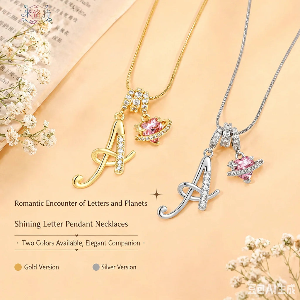 Fashion Letter Necklace Pink for Women  Zircon Heart Pendant Suitable for Personalized Stainless Steel Luxury Jewelry for Girls