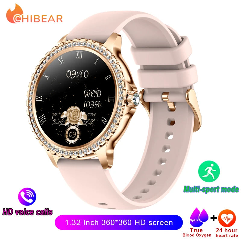 2024New Fashion Women Smart Watch 360*360 HD Screen Sports Bracelet Custom Dial Heart Rate Voice Call Smartwatch For Android IOS