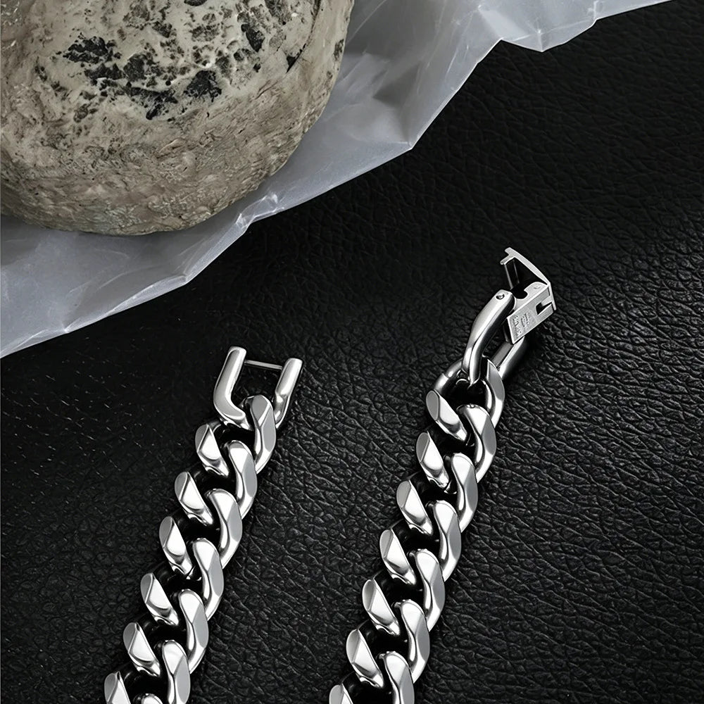 9MM-15MM Polished 316L Stainless Steel Cuban Link Bracelet for Men Waterproof Thick Curb Chain Wrist Jewelry Gift for Him