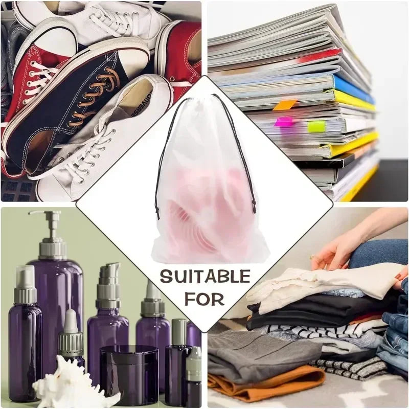 12/10pc Transparent Frosted Drawstring Bags Travel Waterproof Makeup Pocket Shoes Clothes Portable Underwear Organizer Pouch Bag