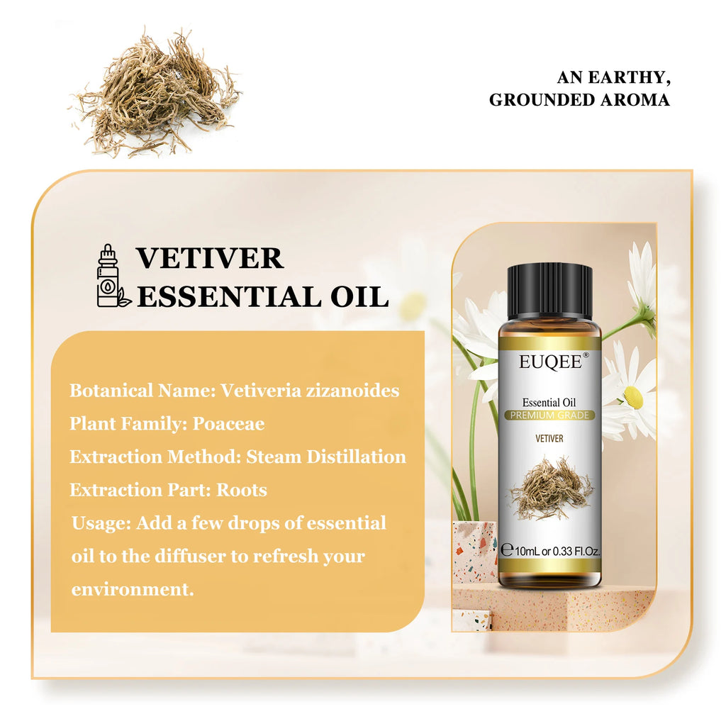 EUQEE 10ml Oregano Vetiver Essential Oil For Humidifier Candle Making Myrrh Ginger Helichrysum Lemon  Rose Eucalyptus Aroma Oils