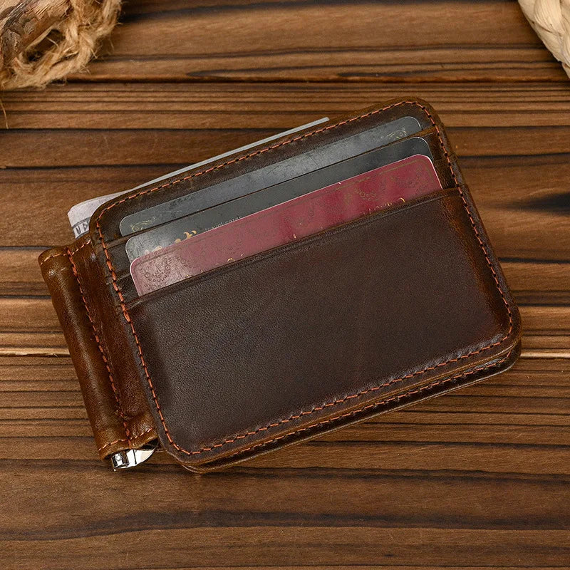 Genuine Leather Money Clip Purse For Men Women Cash Clip Wallets Male Short Wallets Card Holder Multi Cards Short Purse for Man