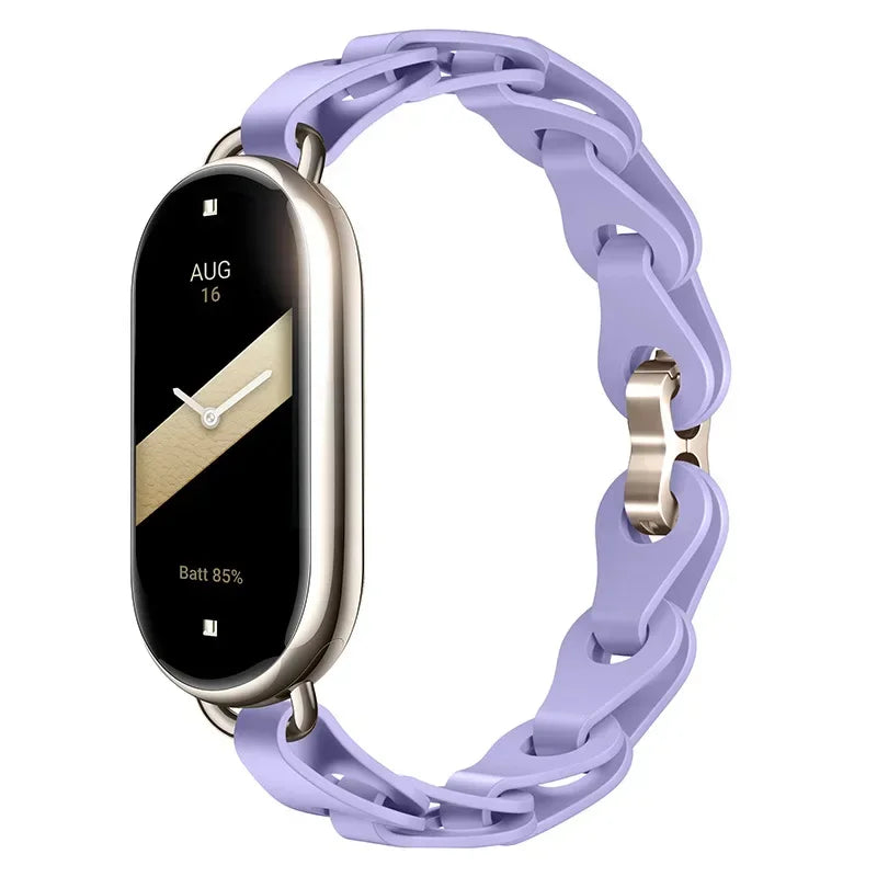 Rubber Strap for Xiaomi Mi Band 9 Stainless Steel Buckle Bracelet for Miband 8 NFC Fashion Lady Style Replacement Silicone Band
