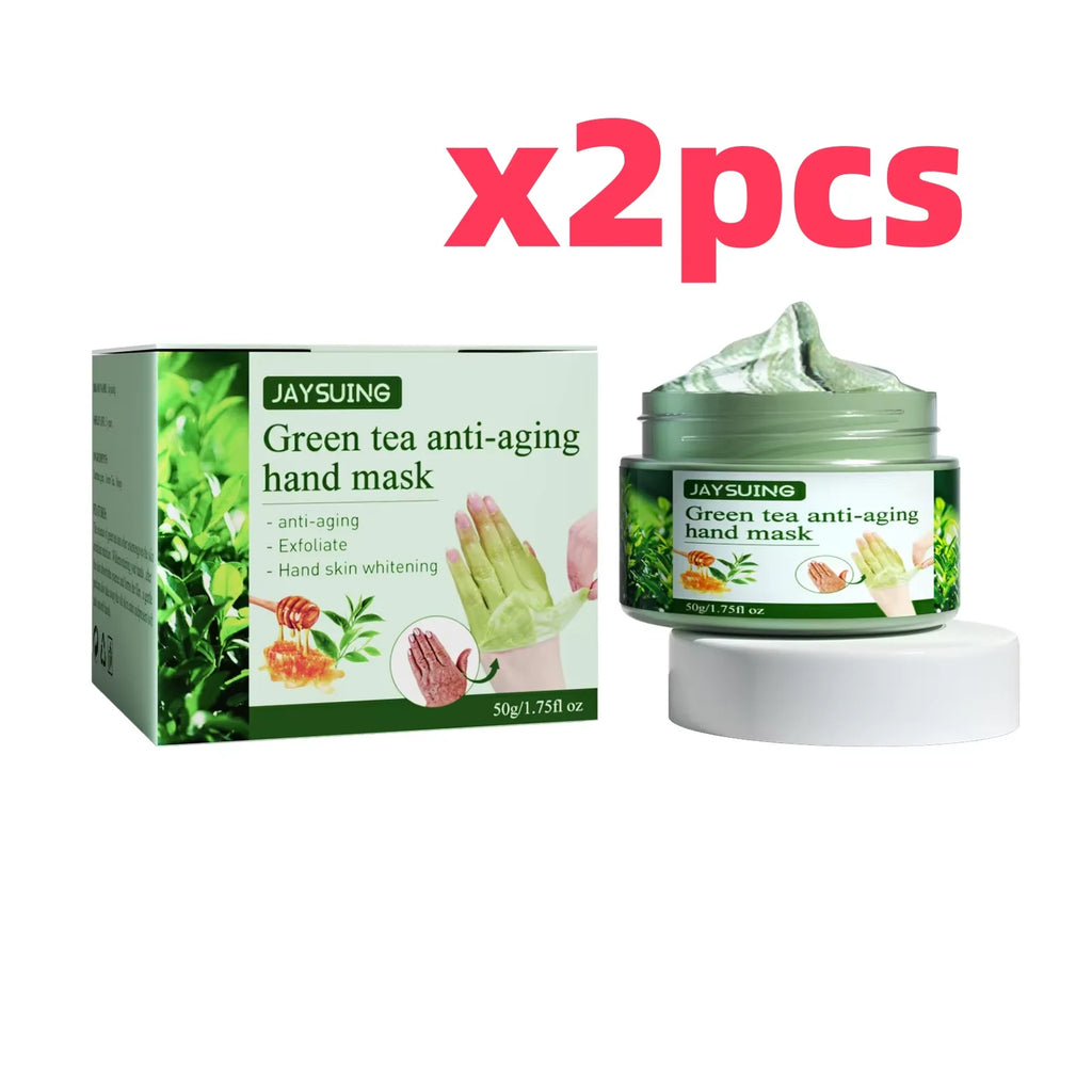 Jaysuing Green Tea Hand Mask Anti-Wri-nkle Moisturizing Wh-itening Repair Exfoliating Callus Film Nourish Hand Skin Care Cream