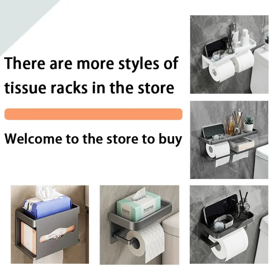 Toilet Paper Holder Wall Mounted Toilet Roll Mobile Phone Utility Rack Aluminum Shelves Bathroom Accessories Bathroom Storage