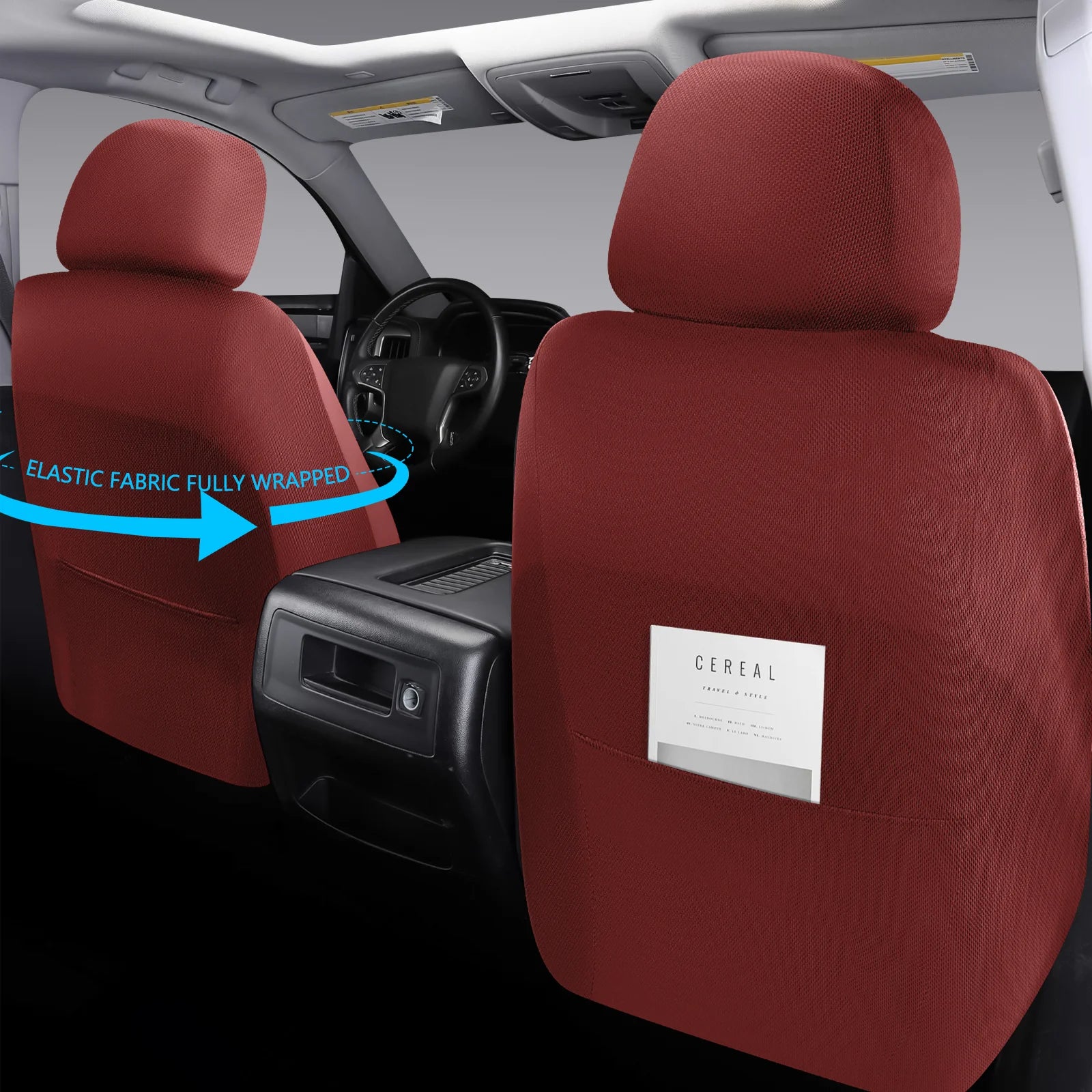 C03-Wine Red Five-Seat Car Seat Covers Universal Full Surround Car Seat Covers Fits 95% of Vehicle Models Car Accessories Driver's Seat Cover or Passenger Seat Cover All Season Universal Pad