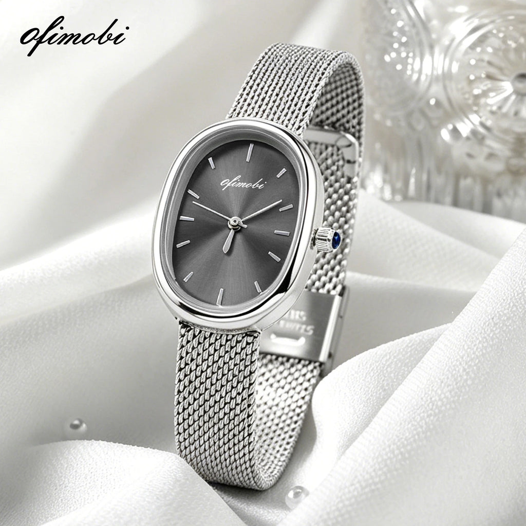 Oval Dial Women's Quartz Watch Premium Milanese Mesh Strap Sunburst Dial 30M Waterproof Elegant Wristwatch