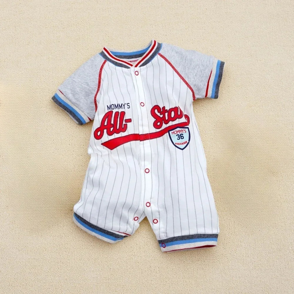 Summer Comfortable Baby Boy Jumpsuits 0 to 18 Months Rompers Boys Clothes Cotton Short Sleeve Bodysuit Sports Onesie Overalls