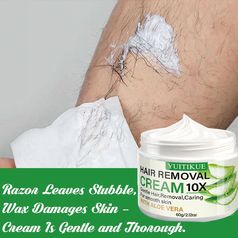 YUITIKUE Aloe Vera Hair Removal Cream, 60g Gentle 10X Hair Removal Cream for Smooth Skin Care