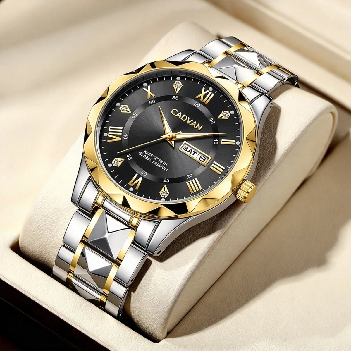 CADVAN Men's Luxury Steel Strap Watch, Electronic Movement, Casual Business Minimalist Style, Men's Watch Gift - Boxed