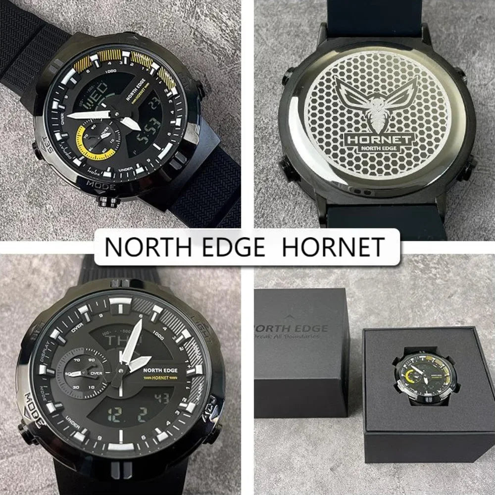 NORTH EDGE Watch for Man HORNET Speed Meter Dual Display World Time Alarm Clock Trend Silicone Strap Waterproof Men Watch Reloj
