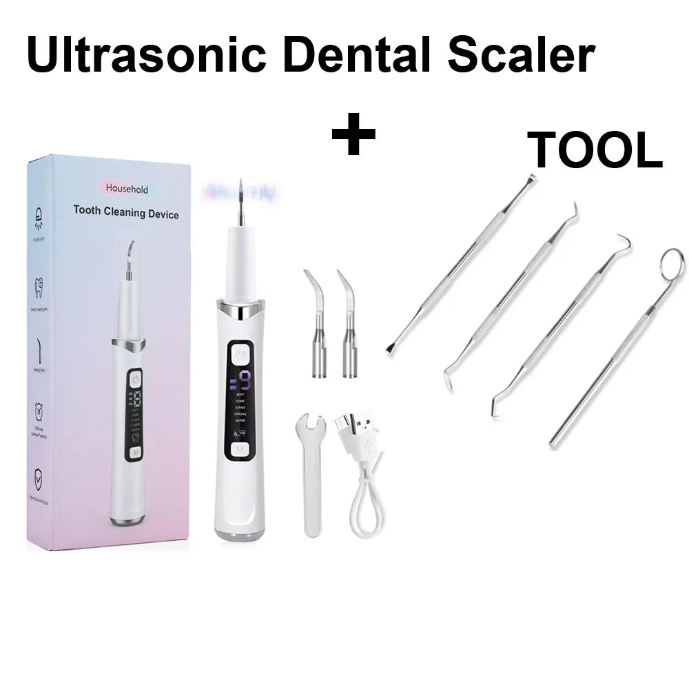 Ultrasonic Dental Scaler Tartar Remover for Teeth Cleaning 5 Modes with LED Light Household Oral Care Dental Cleaner Tool