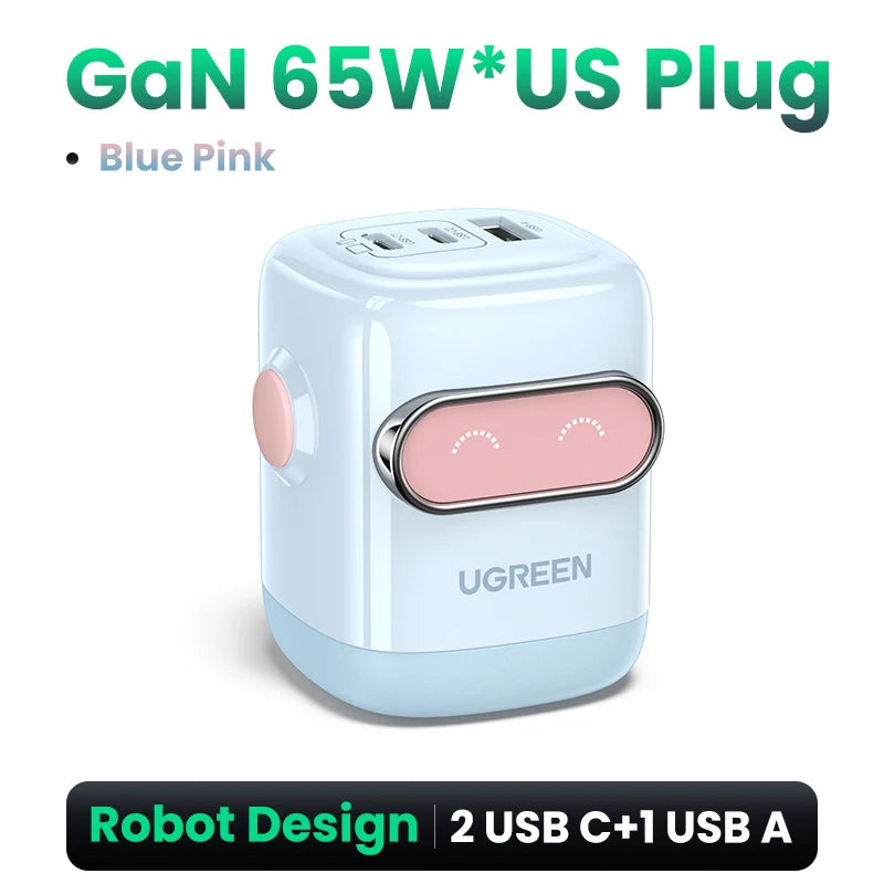 【US Plug】UGREEN 65W 30W GaN Charger Robot Design QC4.0 3.0 PPS for iPhone 18 17 16 Pro Macbook Laptops Tablet PD3.0 Fast Charg