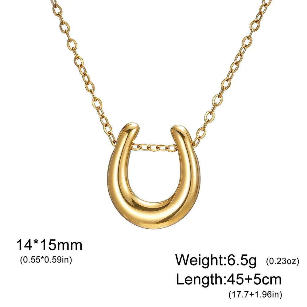 Skyrim Lucky Horseshoe U Shape Pendant Necklace Women Stainless Steel Gold Color Snake Chain Fashion Minimalist Jewelry Gift