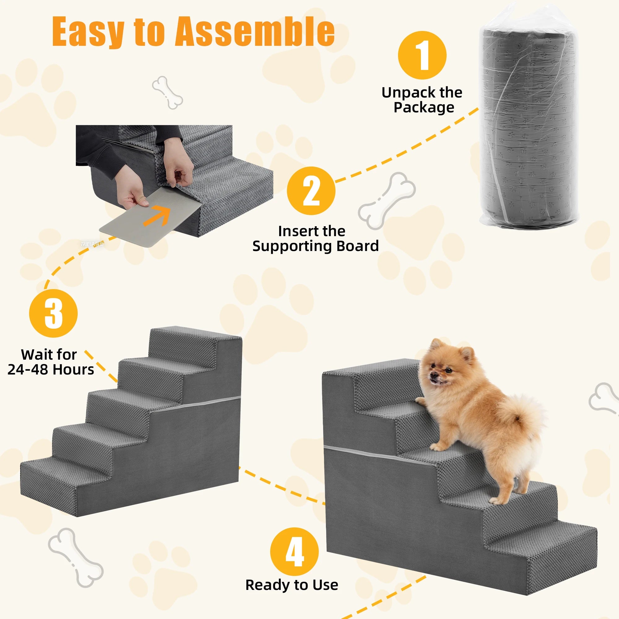JHK 3-5 Step Right Angled Foam Dog Stairs Ramp for Small Dogs Climbing Ladder Indoor Non-Slip Pet Ladder Ramp Stairs For Home