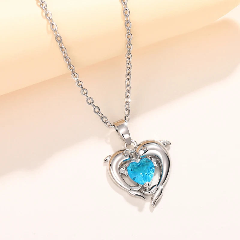 Huitan Romantic Love Dolphin Pendant Necklace for Women Exquisite Gift Wedding Ceremony Party Unique Accessories Fashion Jewelry