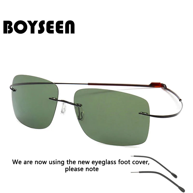 NEW Cool 100% Pure Titanium Rimless sunglasses Polarized Lenses Grey Super Thin Lenses Sun-shade UV protection UV400 spring leg