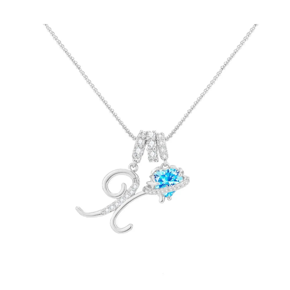 Heart-shaped Necklace with the Initial of a Lady, Zircon Pendant, English Diamond Jewelry, Suitable for Friday