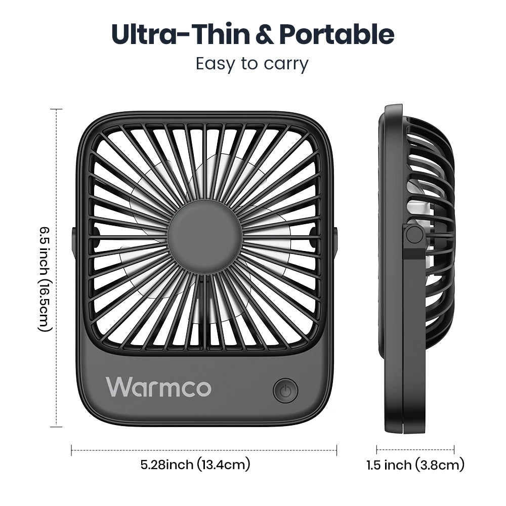Warmco Mini USB Desk Fans Portable USB-C Desktop Cooling Fan 3-Speed Adjustable 180° Rotation Quiet Small Personal Fan for Home