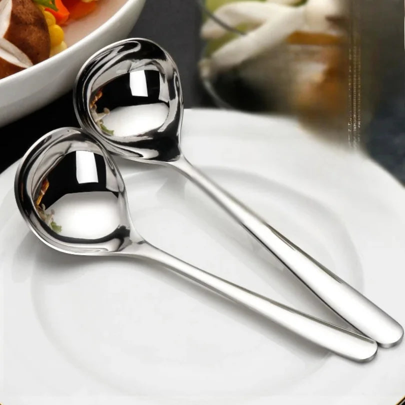 1PC Stainless Steel Soup Spoon Thickened Long Handle Commercial Household Soup Large Soup Watermelon Round Spoon