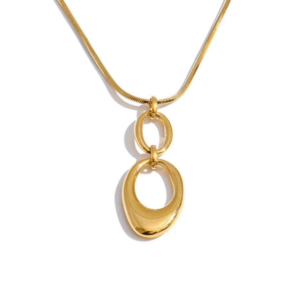 Yhpup 2026 Stainless Steel Oval Pendant Necklace Tarnish Resistant 16K Gold Color PVD Plated Distinctive Collar Jewelry