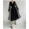 Elegant Women Mesh Fairy Party Dress Sexy Fashion Long Sleeve V Neck Corset Slim Fit Graduation Guest Evening Dress Robe