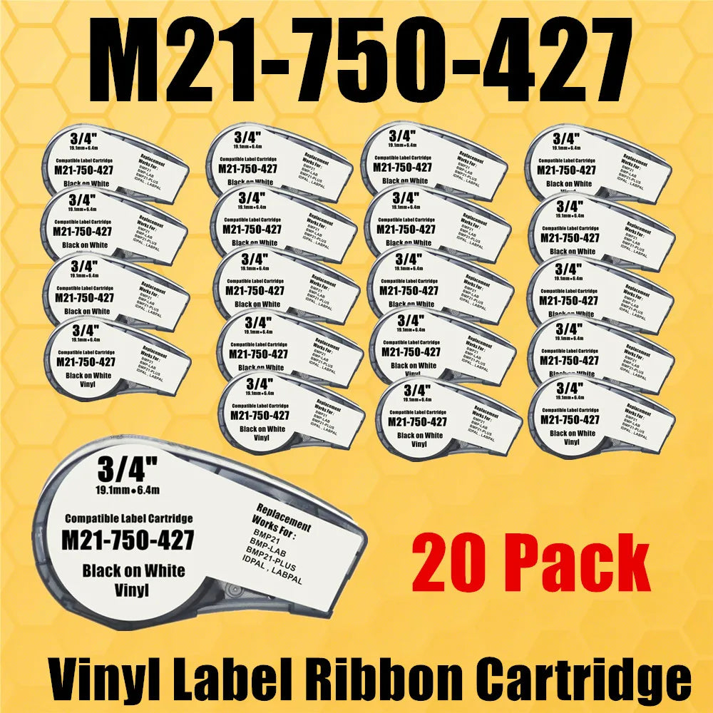10~30PK Recharge Vinyl Ink Cartridge Ribbon Brady M21 750 427 Maker Strick For Labeller Handheld Label Printer Black on White