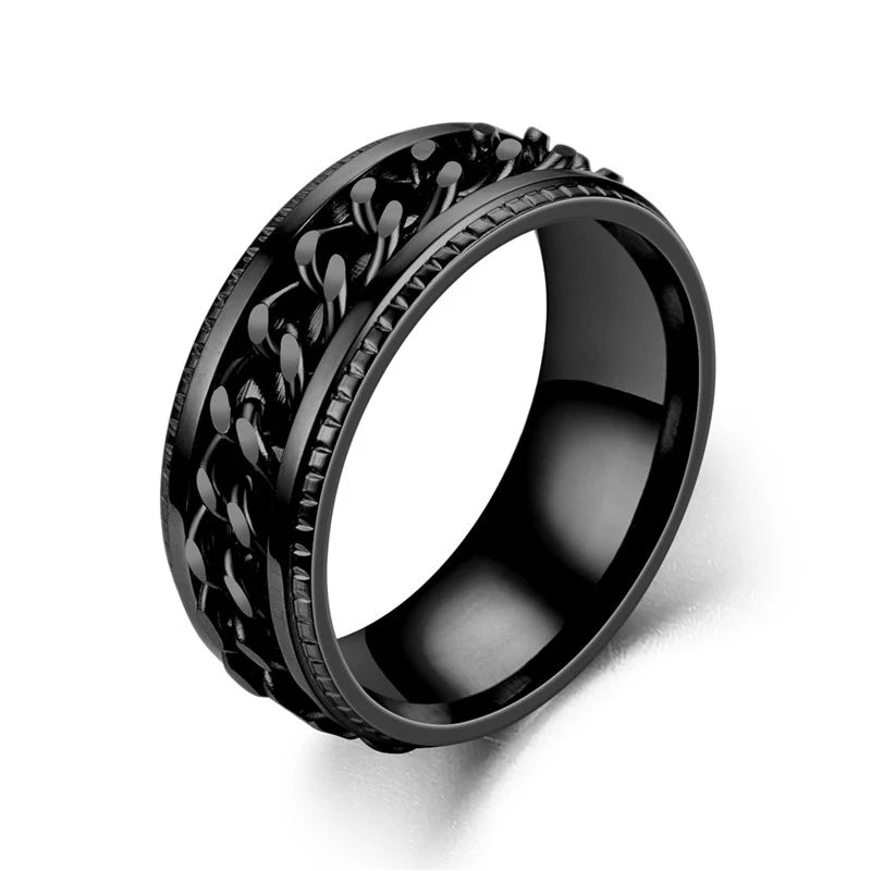 Titanium Steel Rotatable Chain Rings Men Women Stress Ring For Anxiety Couple Jewelry 8mm Corkscrew Rings Multifunctional Gift