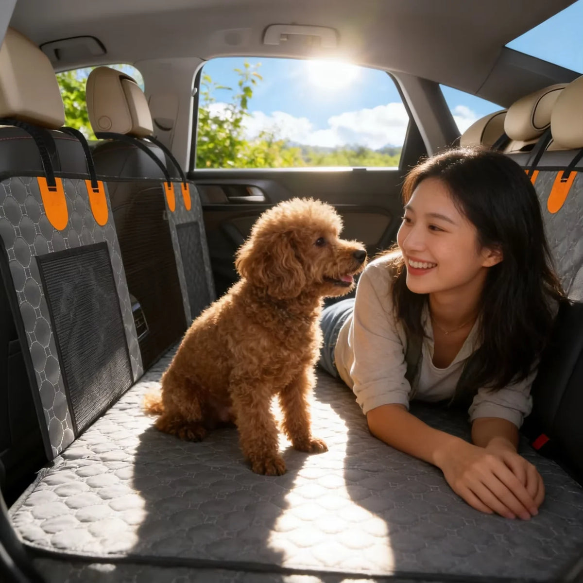 Dog Car Seat Cover Waterproof Hard Bottom Extender Backseat Protector Seat Cover Hammock with Pockets for Cars Trucks and SUVs