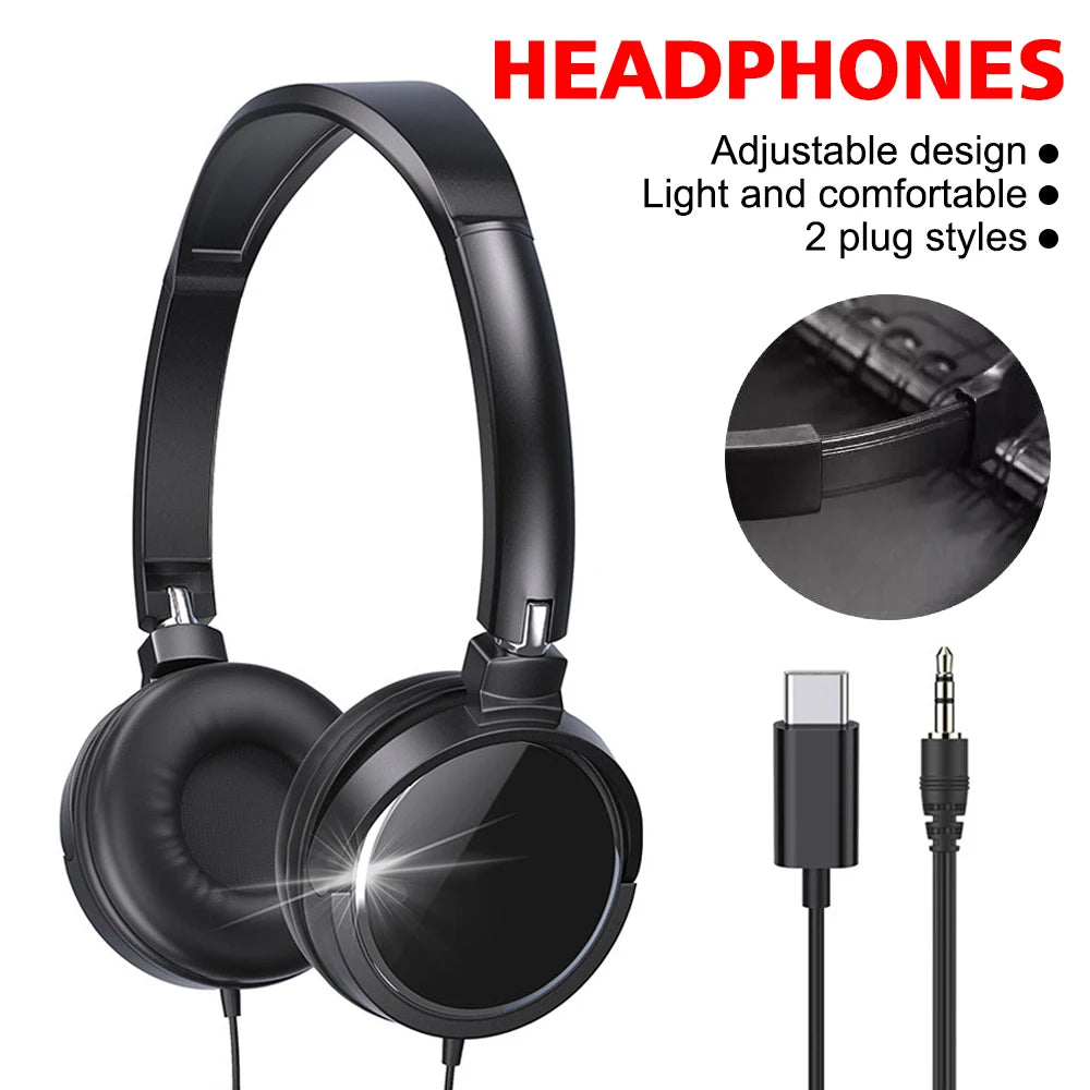 New 3.5mm/Type-C Plug Wired Headphones Foldable Headphones Bass Stereo Fashion Music Earphones For PC MP3 Smartphones Tablet