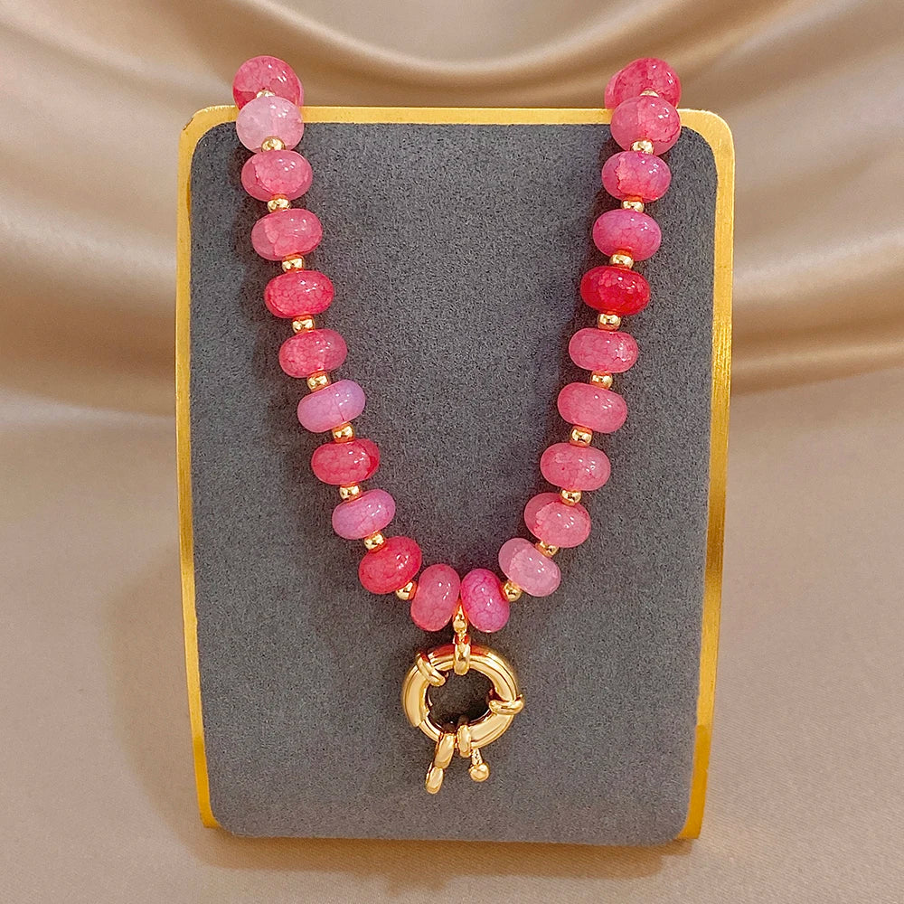 Delicate Colorful Natural Stone Beaded Necklace for Women DIY Buckle Choker Necklaces Party Jewelry Gifts