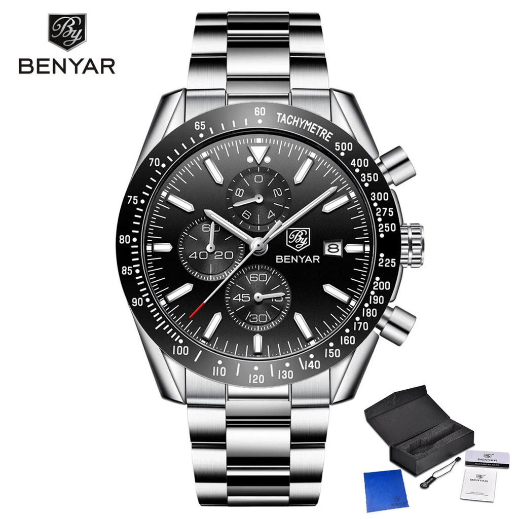 BENYAR Men Watches Brand Luxury Silicone Strap Waterproof Sport Quartz Chronograph Military Watch Men Clock Relogio Masculino