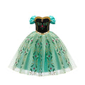Girls Frozen Anna Green Princess Dress Kids Embroidery Flower Party Costume Mesh Material Short Sleeves Mid-Length For Beauty
