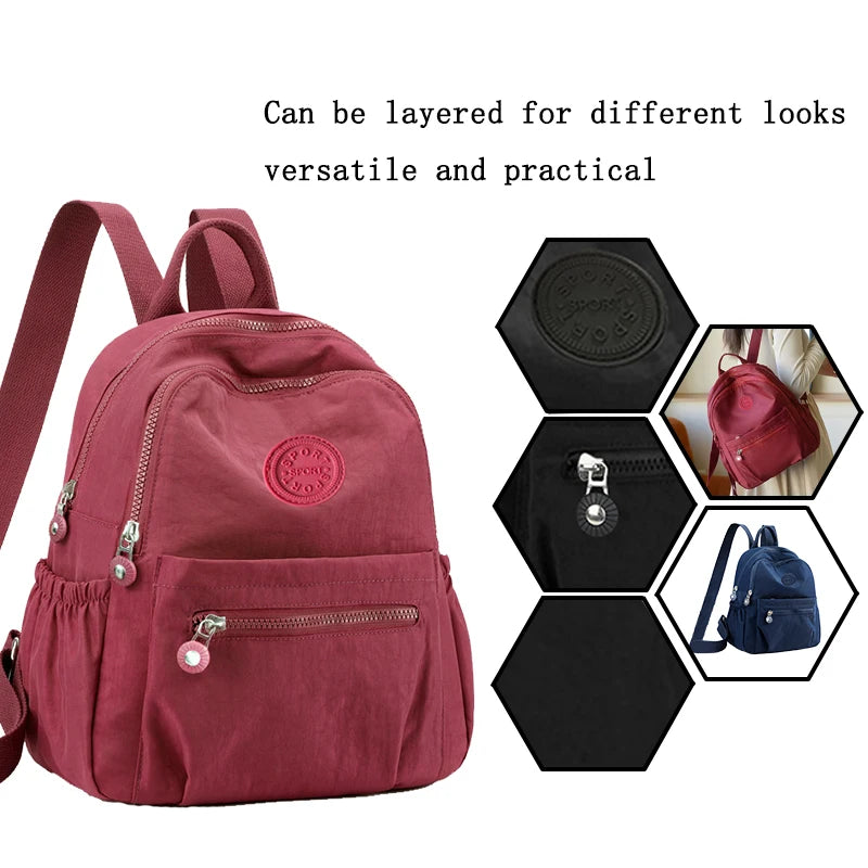 Neutral Style Backpack for Men and Women, Suitable for Travel and Photography Made of Nylon Material, with a Round Logo Design.