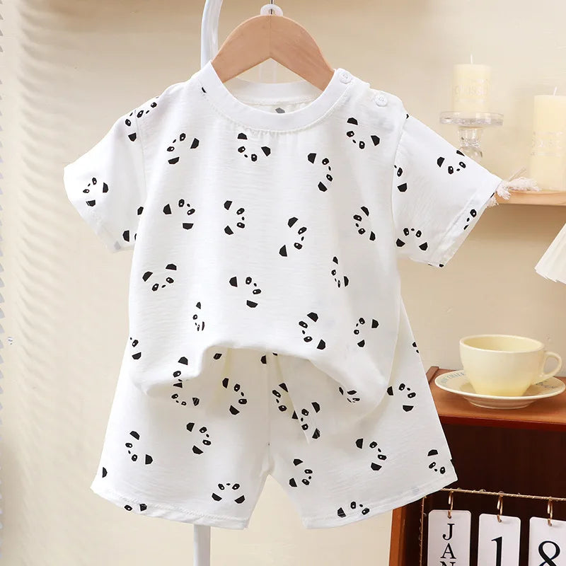 2024 New Summer Kids Clothes for Girls Short Sleeve T-shirt Tops+shorts Cartoon Children's Clothing Baby Boys Set