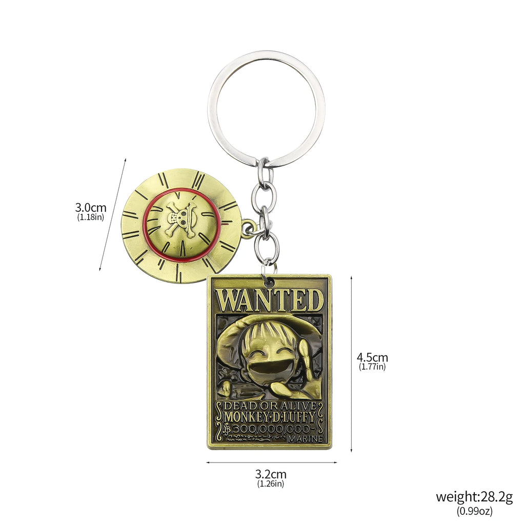 One Piece Luffy Straw Hat Keychain Rotatable Zoro Skull Metal Pendant Role-Playing Decorative Accessories Fan Jewelry Gift