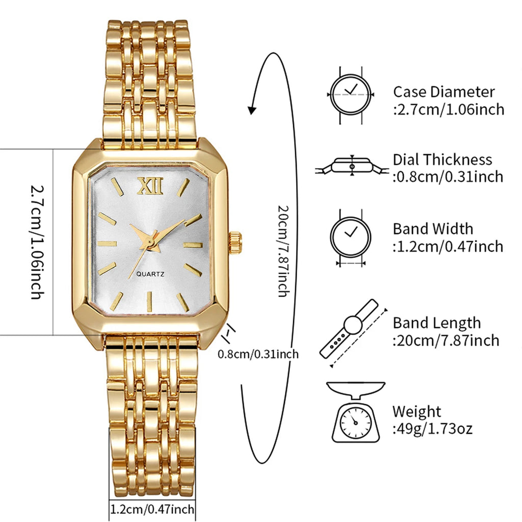 5PCS Elegant Rectangle Dial Women's Quartz Watch Diamond Bracelets Set Ladies Fashion Wristwatch Accessory Gift Relogio Feminino