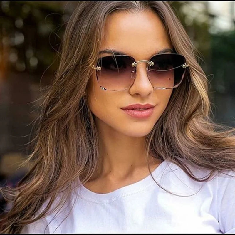 New Rimless Women's Sunglasses Fashion Gradient Lenses Sun Glasses Lady Vintage Pc Legs Classic Designer Shades Sunglasses