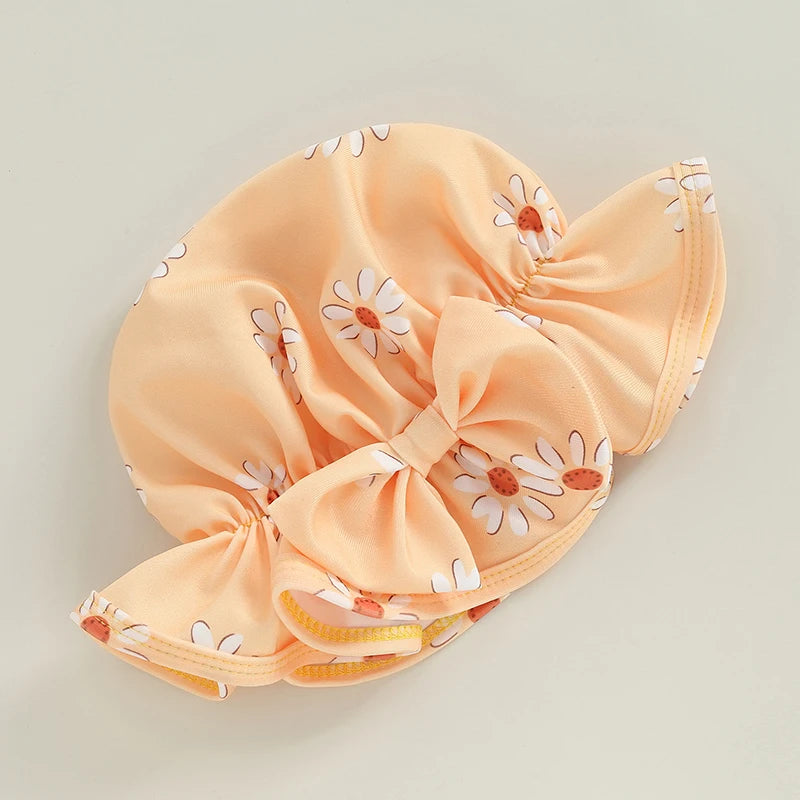 Infant Baby Girls Swimsuit with Hat Toddler Long Sleeve Flower Print Zipped Swimwear Bikini Children Swimwear Kids Bathing Suit