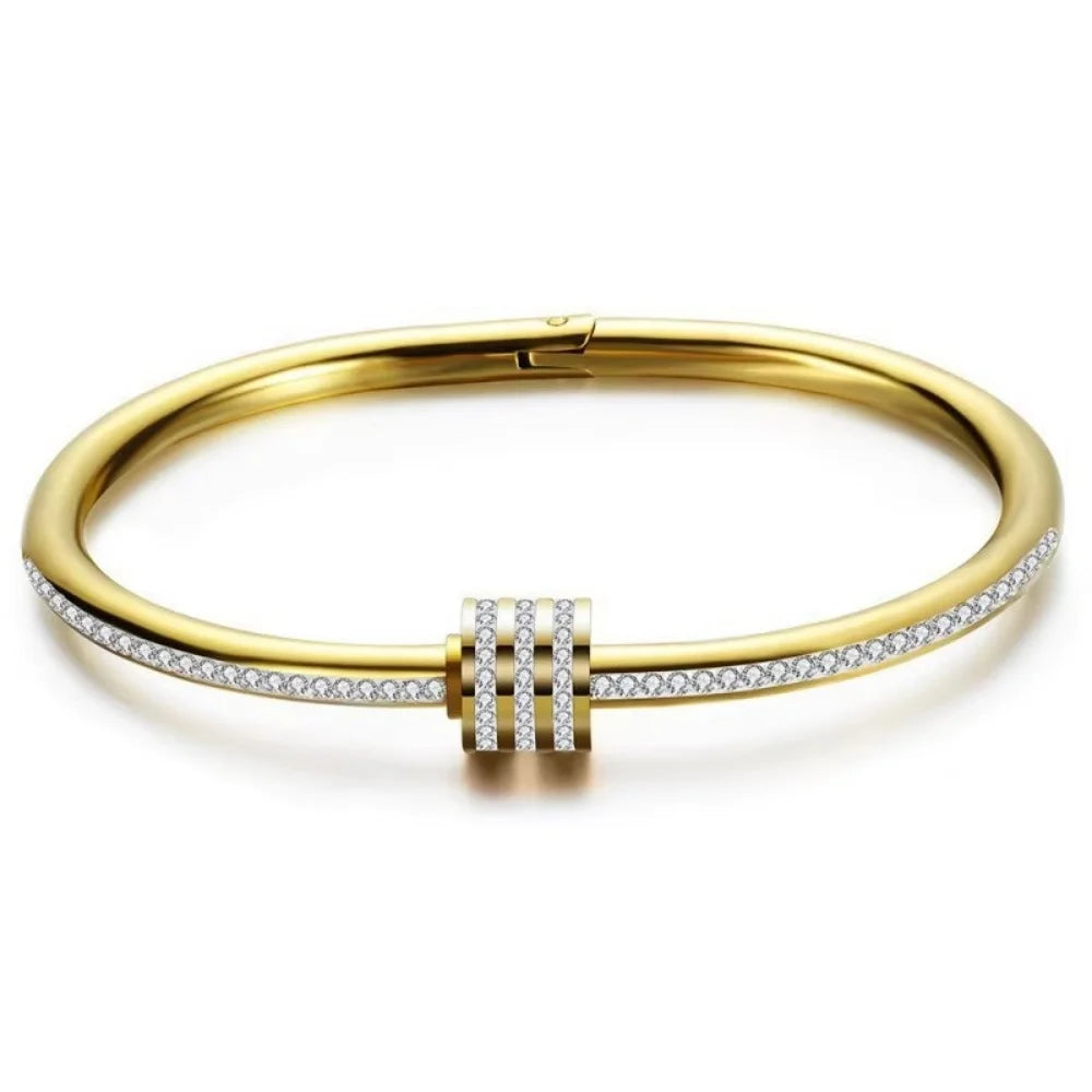 1Pc Rotatable Lucky Cuff Bangle, Full Rhinestone Open Bracelet, Ideal for Daily Wear & Gift