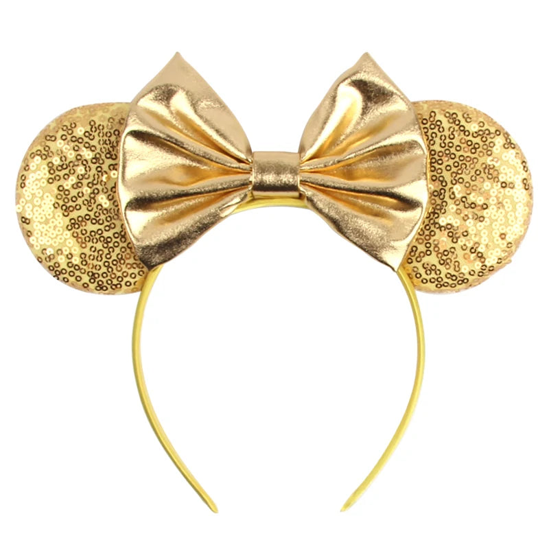 1pc Classic Sequin Headband Mickey Minnie 3.5 "mouse Ear Headband Fashionable Solid Color Theme Park Party Hair Accessory