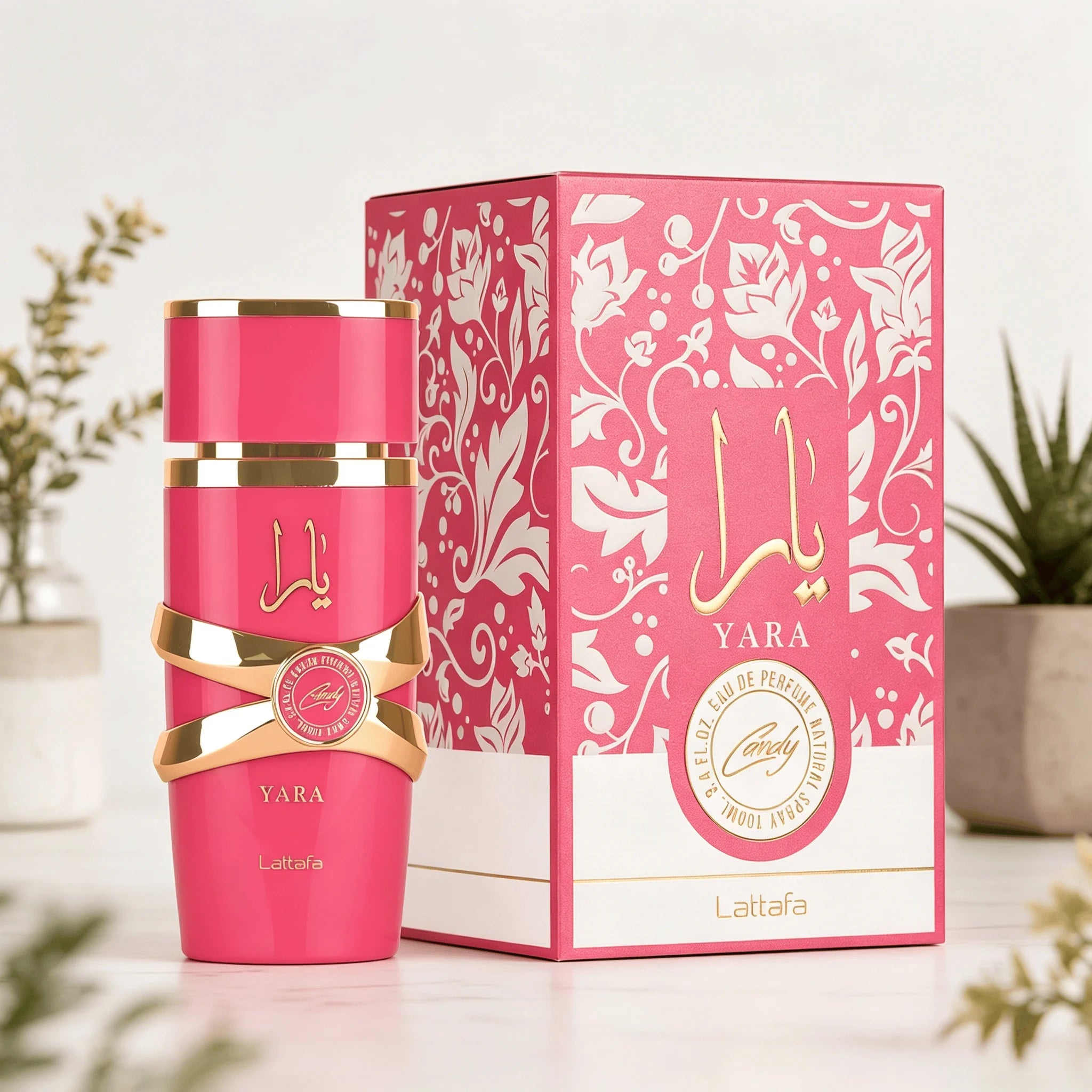 YARA LATTAFA Yara Candy Eau De Parfum 100ML With Original Gift Box Long Lasting Sweet Candy Floral Vanilla Fragrance Women Perfume Glossy Hot Pink Gold Luxury Bottle Romantic Scent Dating Wedding Gift for Ladies