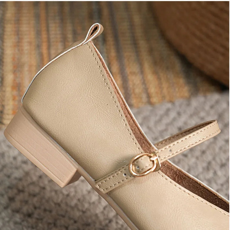Woman Spring Casual Square Toe Low Soft Soled Shoes Lolita Ballerina Red Flats Female Elegant French Retro Buckle Mary Janes