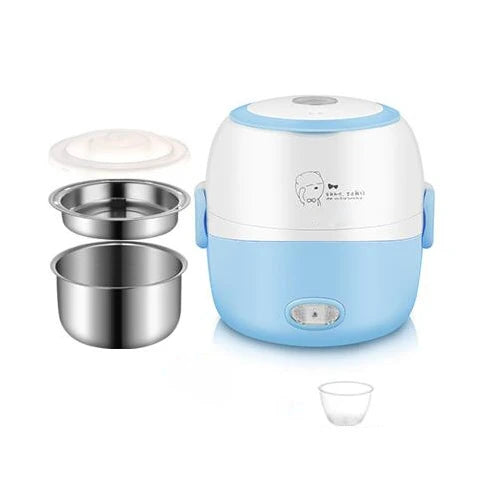 DMWD MINI Rice Cooker Thermal Heating Electric Lunch Box 2 Layers Portable Food Steamer Cooking Container Meal Lunchbox Warmer