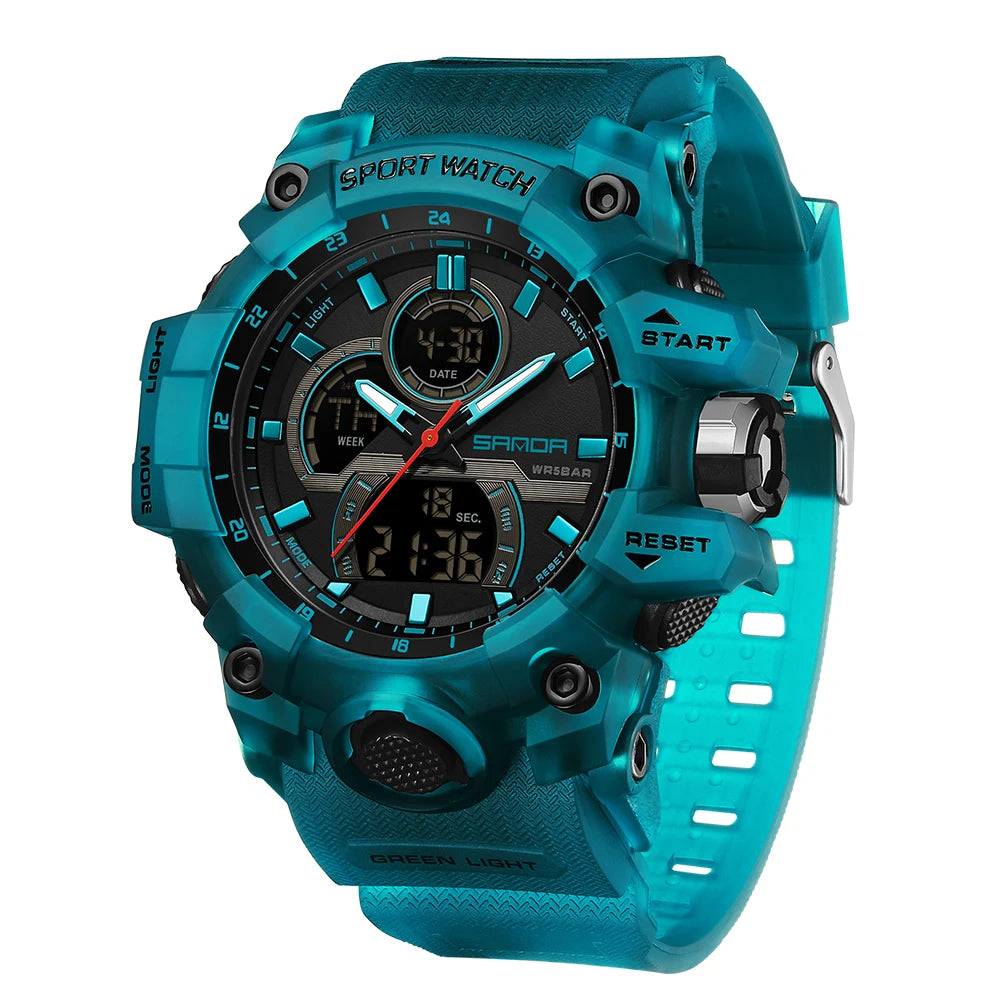 SANDA Digital Men Watch Military Sport Waterproof Wristwatch Man TPU Strap Quartz LED Clock Fashion Stopwatch Date Male Clock